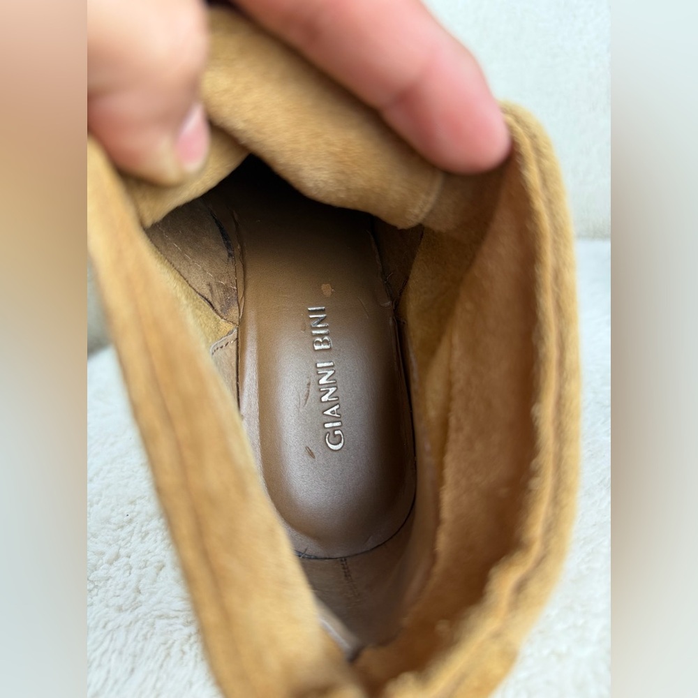 Gianni Bini Camel Suede Wedge Ankle Boots - Picture 9 of 11